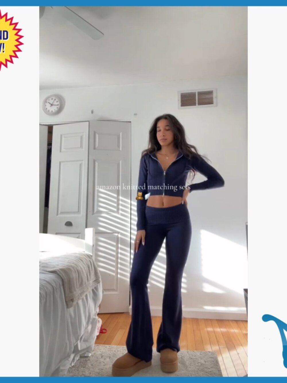 Cropped Zip Hoodie & Flare Pants Set, Knit Activewear, Slim Fit - Picture 7 of 7